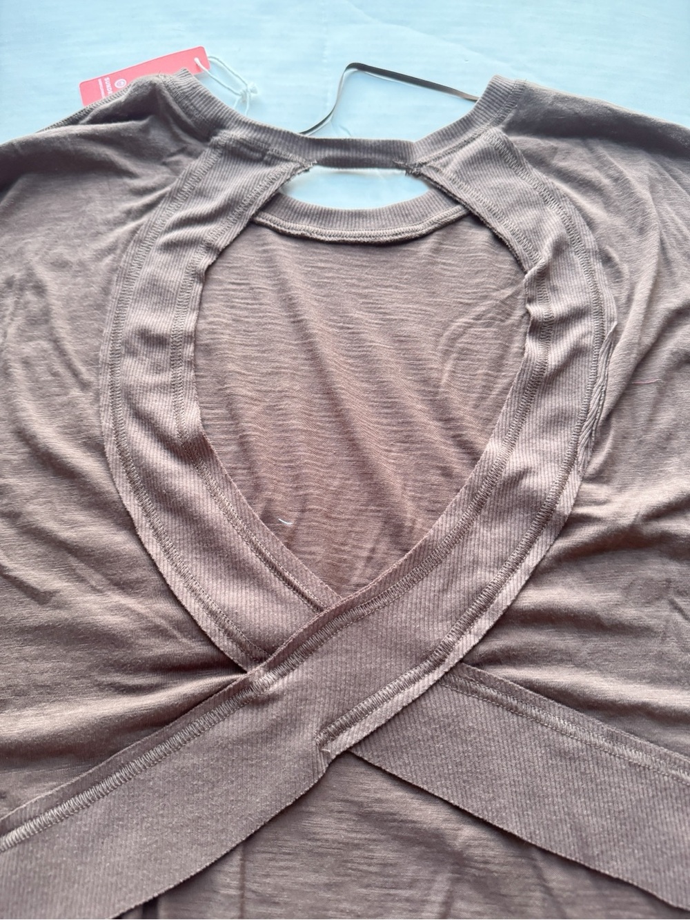 Sundry Open-Back Slub Cotton Long Sleeve Top  in Chocolate Brown NWT - Picture 10 of 16